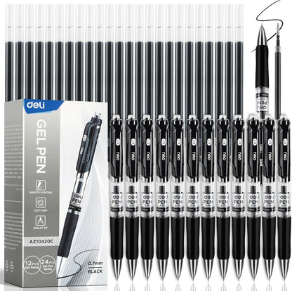 deli Gel Pens, 50 Pcs Retractable Pens Black Ink, Medium Point Pen 0.7mm, Smooth Writing, Fast Dry, No Bleed for Journaling Note Taking, Home School Office Supplies
