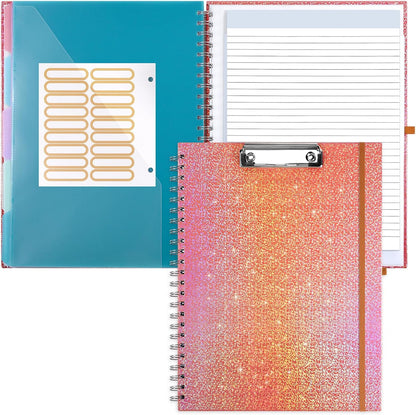 Glitter Clipboard Notebook with Storage for Letter Size, 8.5 x 11 Notepad Holder with 5 Folders and Dividers, Size 12.8X 9.7 in, Spiral Portfolio for Nursing Teacher School Supplies,.Teal