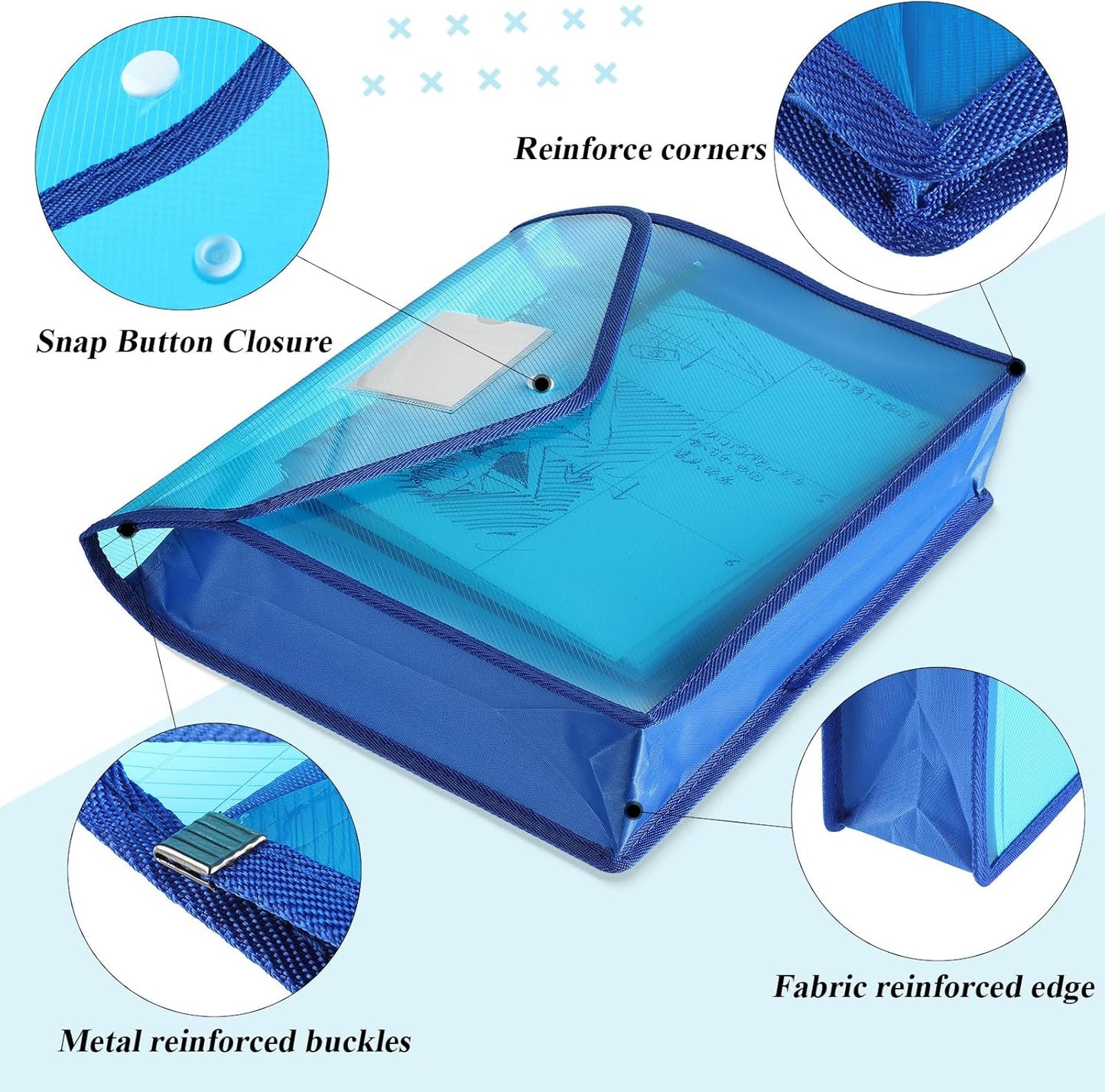 10 Pieces Plastic File Folders Envelope Expanding File Wallet Organizer Documents Folder with Snap Closure and Pocket, A4 Size Waterproof Transparent Pouch(White,Horizontal)