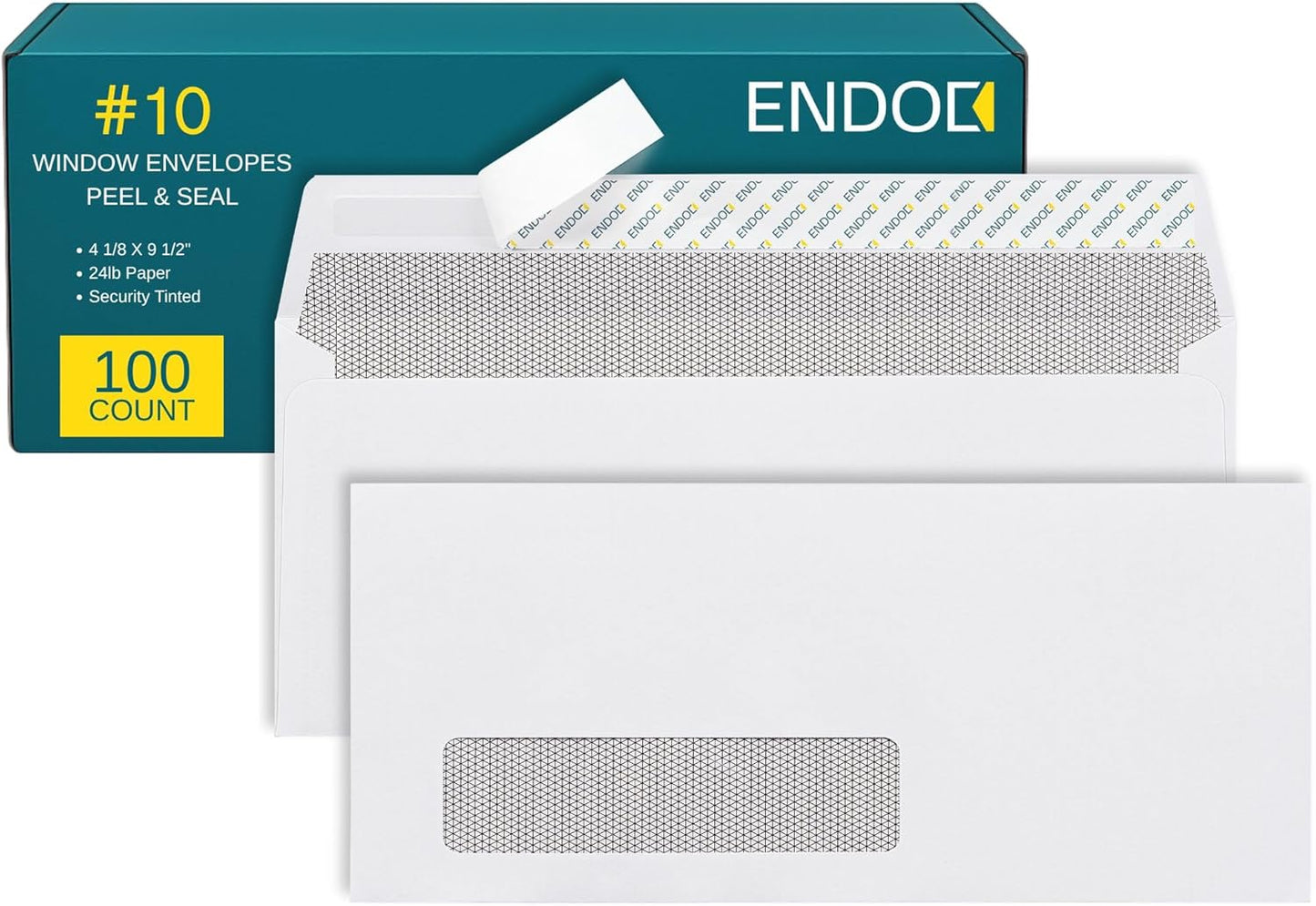 #10 Window Envelopes Self Seal - 100/pack Peel & Seal Closure, Security Tinted Envelopes for Quickbooks Invoices & Business Statements - Letter Size 4-1/8 x 9-1/2 inch 24lb Paper