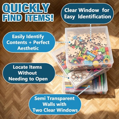 5 Packs Scrapbook Paper Storage, Stackable Plastic File Storage Box Set with Sticky Index Tabs, Lager Sizes Craft Organizer Storage, U-Shaped Locking Mechanism, Ideal for Document Organizer