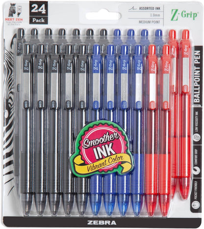 Zebra Pen Z-Grip Retractable Ballpoint Pen, Smooth-Flowing Black Ink, 1.0mm Medium Point, School & Office Supplies, Ideal for Note-Taking, Journal and Planner Use, 18-Pack (22218)