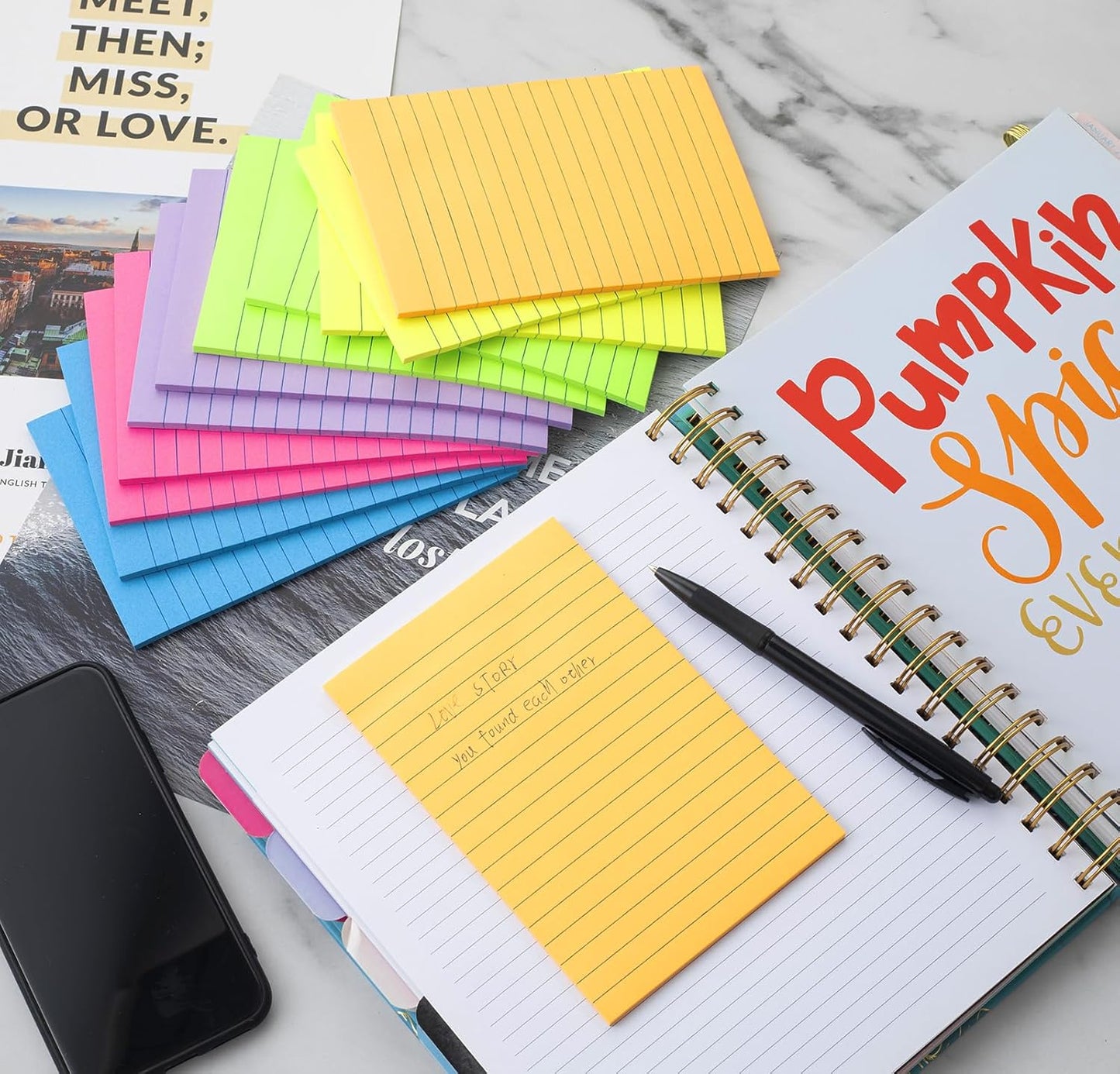 (12 Pack) Lined Sticky Notes 4x6 in,Large Notepads with Lines,Ruled Stickies Super Sticking Power,Office School Memo Note Pads Bright Colors,Post on Windows Doors,Recyclable,Easy to Write on