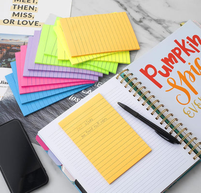(12 Pack) Lined Sticky Notes 4x6 in,Large Notepads with Lines,Ruled Stickies Super Sticking Power,Office School Memo Note Pads Bright Colors,Post on Windows Doors,Recyclable,Easy to Write on