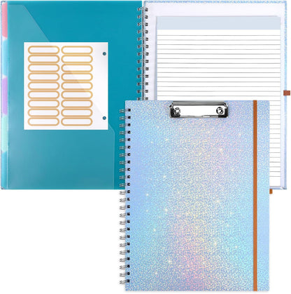 Glitter Clipboard Notebook with Storage for Letter Size, 8.5 x 11 Notepad Holder with 5 Folders and Dividers, Size 12.8X 9.7 in, Spiral Portfolio for Nursing Teacher School Supplies,.Teal