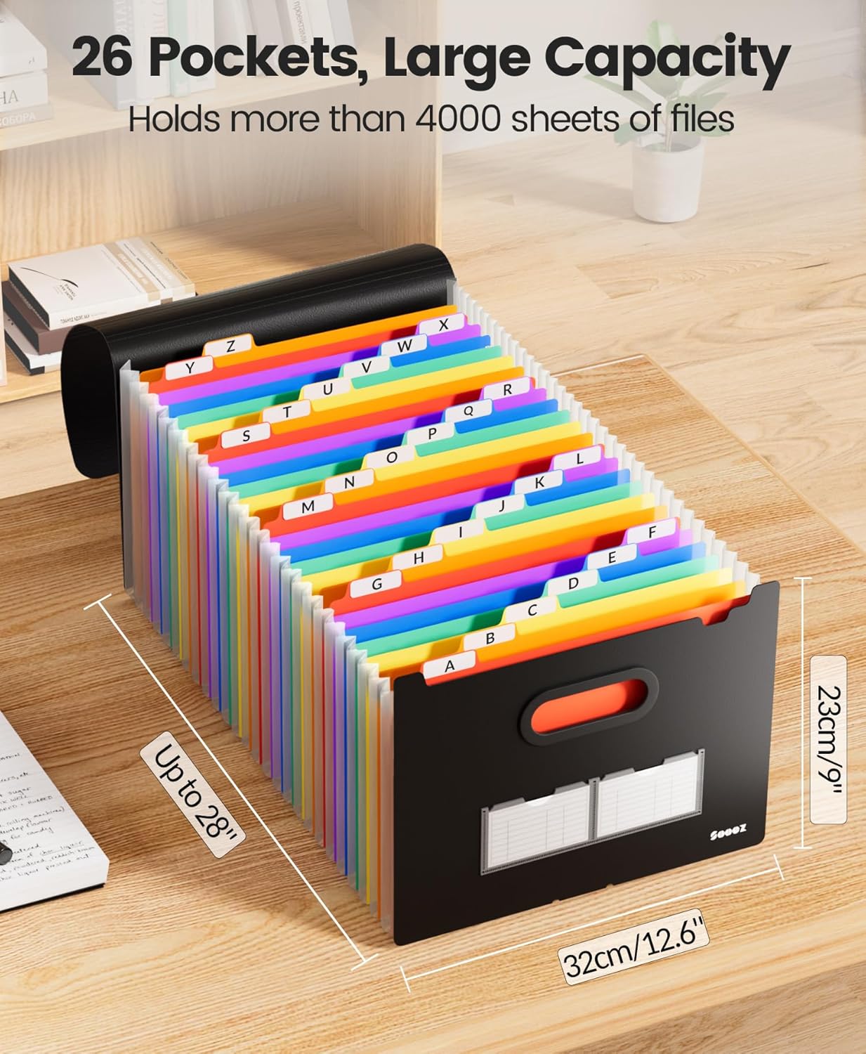 Sooez Upgraded Accordion File Organizer, Expanding File Folder with Deeper 12 Pockets - Never Cover Up Index Tabs, Monthly Bill Paper Receipt Document Organizer, Letter A4 Size for Home Office School