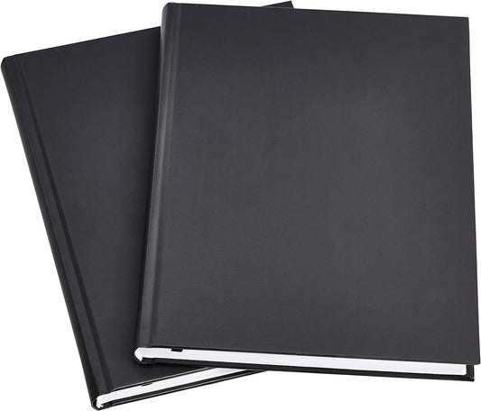 Amazon Basics Professional Hardcover Writing Journal for Journaling and Note Taking, Sturdy, Perforated Pages, 10.5 x 7.5 inches, Black, 2-Pack