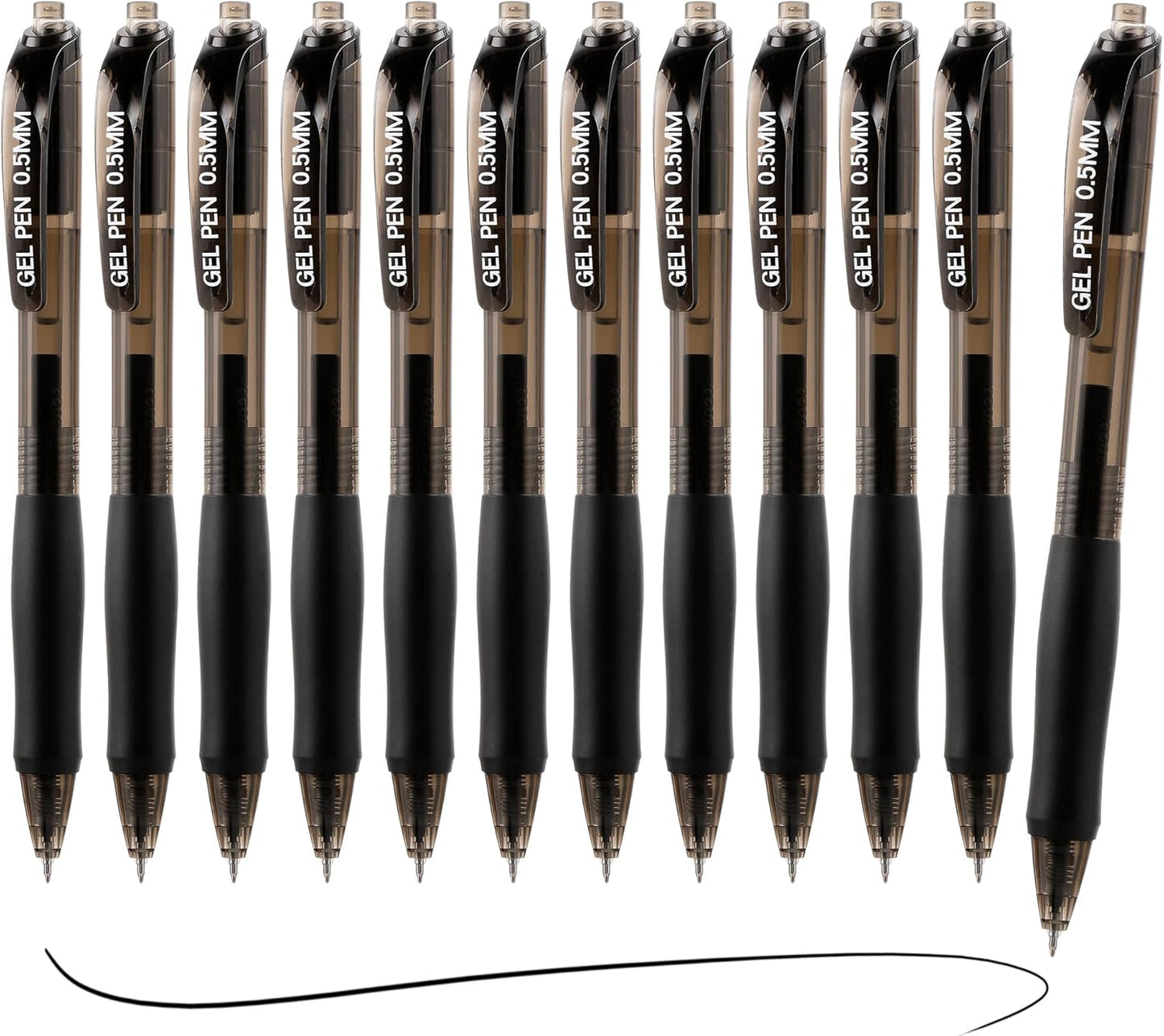 USUAL Gel Pens 0.5 mm,12 Pack Retractable Black Ink Pen Fine Point Rollerball Pens,Quick Dry Smooth Writing,No Bleed for Journaling Note Taking, Home School Office Supplies