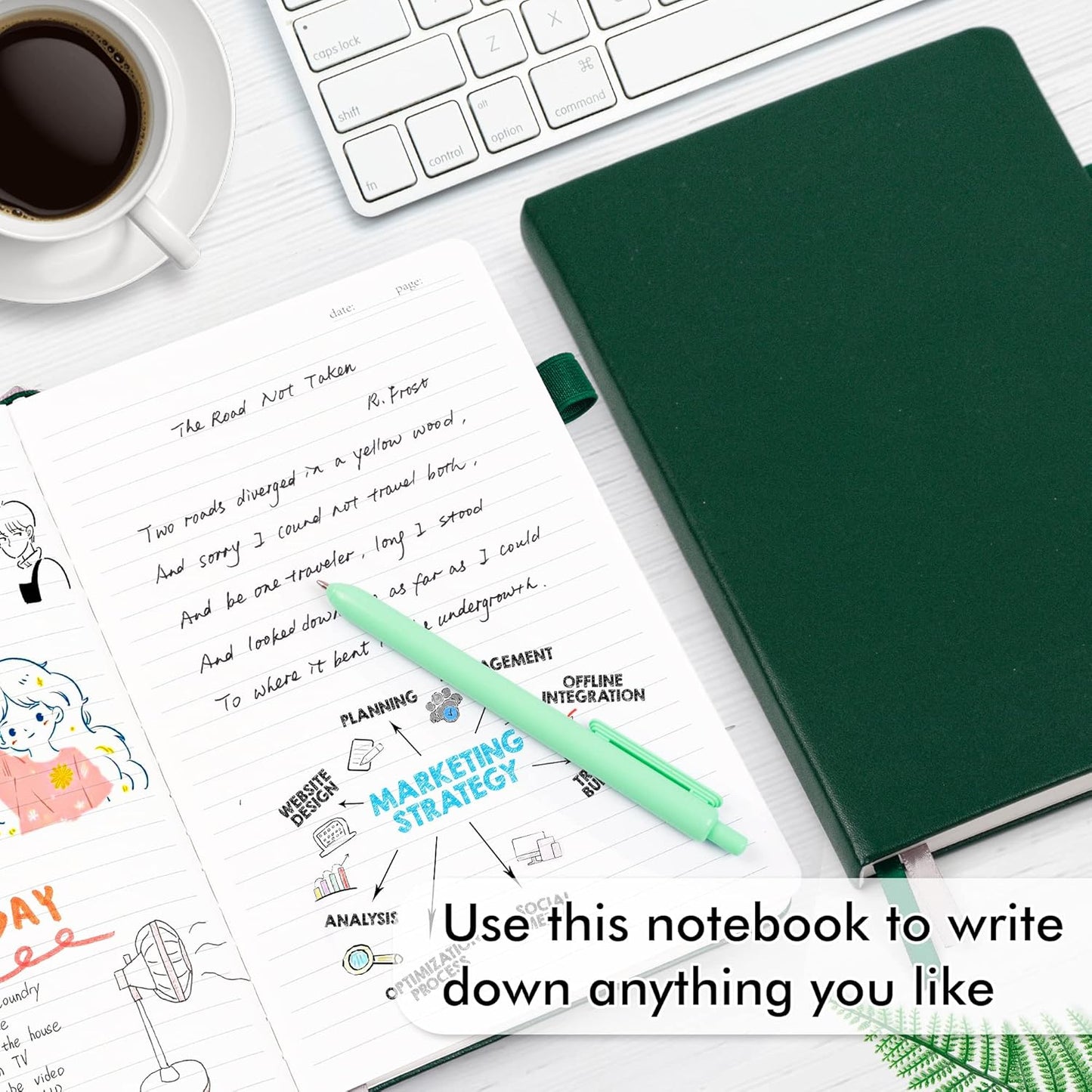 feela College Ruled Notebooks, 24 Pack Business Notebook Hardcover Lined Writing Journal with Pen Holder for Men Women Note Taking, with 24 Black Pens, 120 GSM, 5.1”x8.3”, A5, White