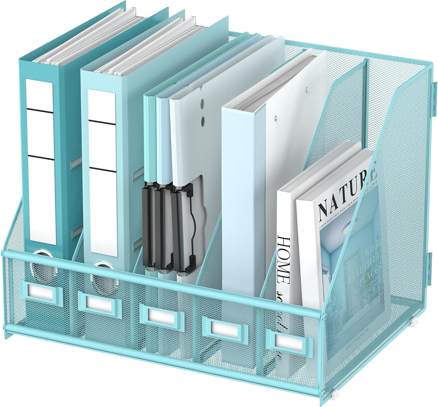 DALTACK 4 Vertical Compartments Magazine File Holder, Binder Organizer, Metal Desk Organizers for Office Home School Classroom Organization, Black