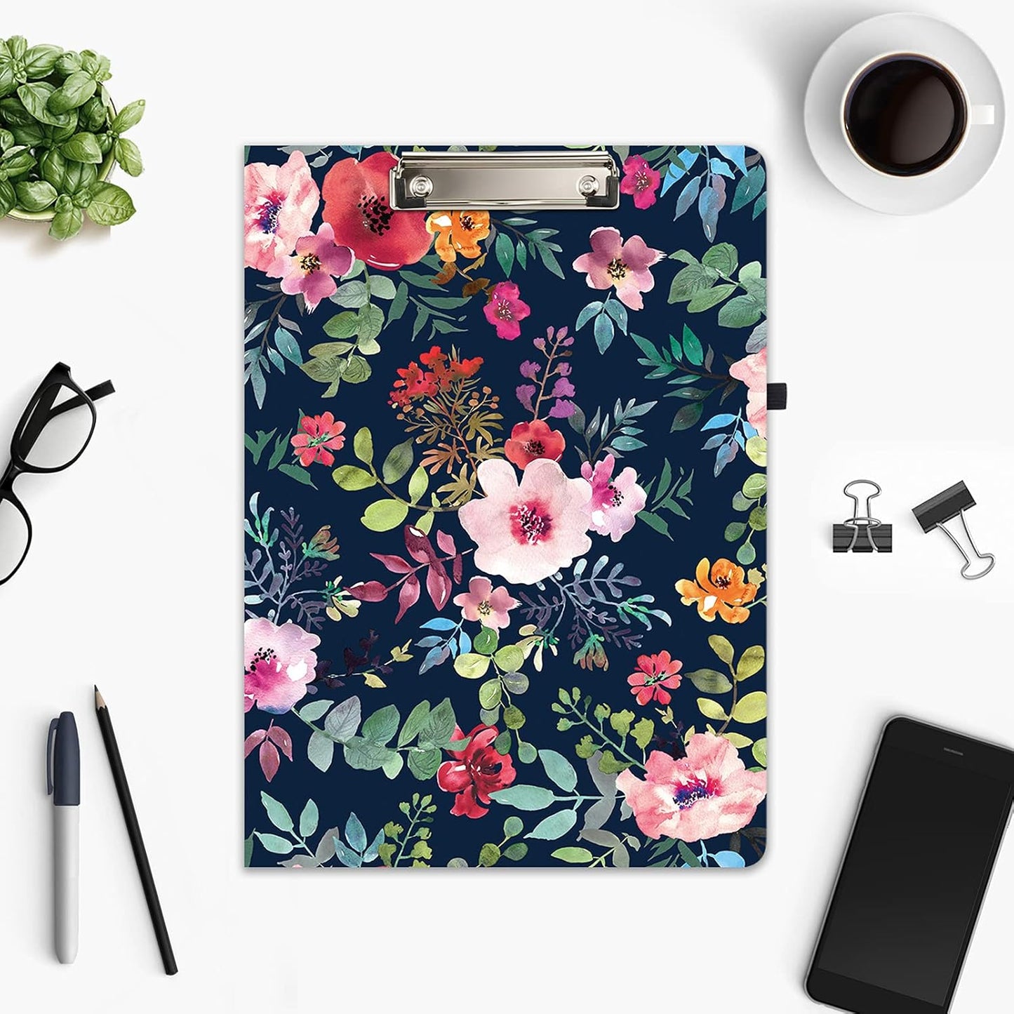 Hongri Clipboard Folio with Refillable Lined Notepad and Interior Storage Pocket for Students, Classroom, Office, Women, Man, Cute Custom Pattern, Size 12.8 x 9.2 in, Classic Flower