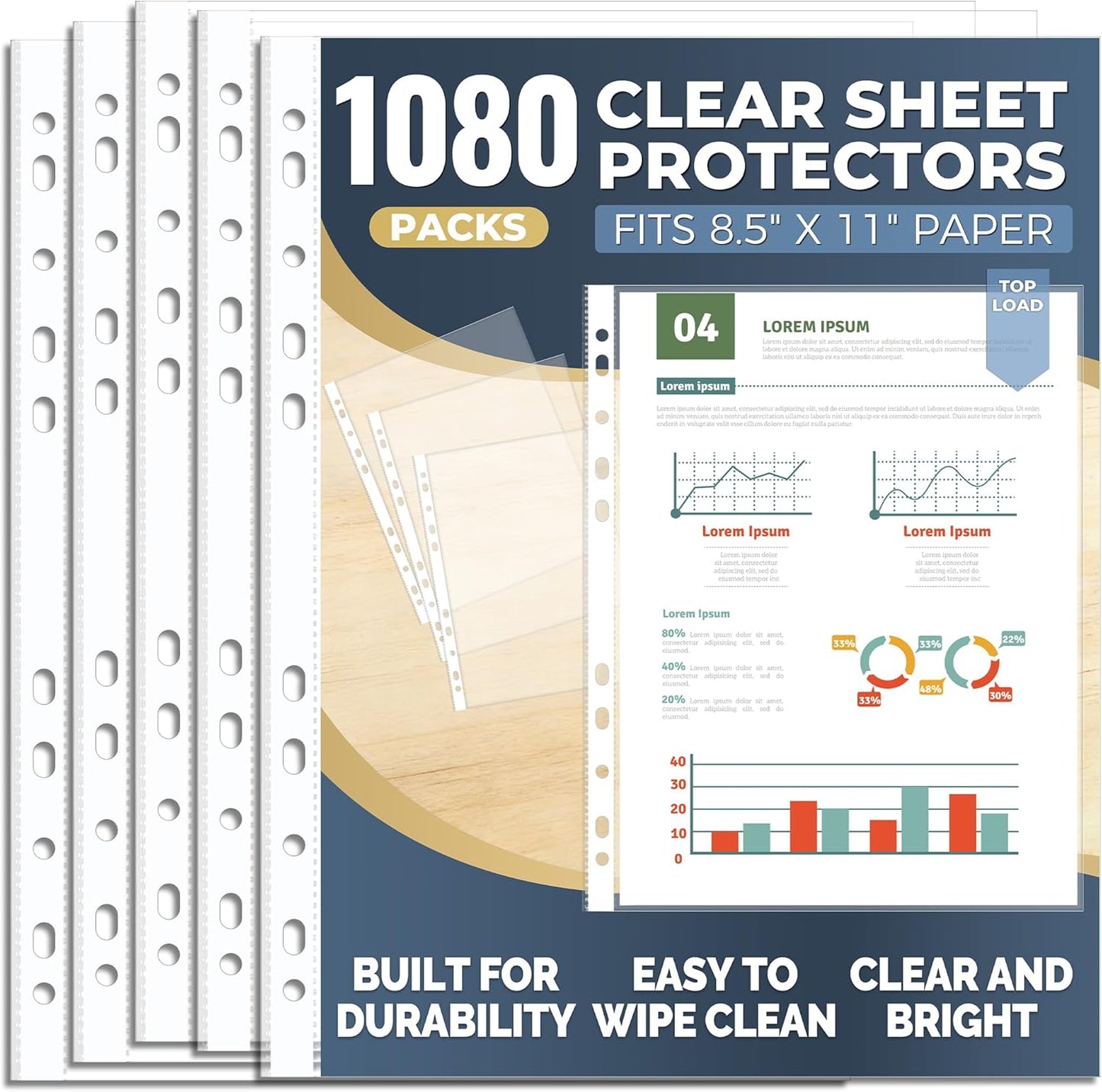 Pauuooa 120 Pack Clear Sheet Protectors 8.5 × 11 Inch, Plastic Page Sleeves for 3 Ring Binder, Transparent Letter‑Size Document Covers, Top Loading, for Paper Documents, Home, School and Office Use