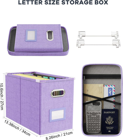 Oterri File Organizer Box with Lid, Hanging Filing File Box with Mesh Pocket, Document Organizer Box for Letter Files, Portable Storage Box with Smooth Sliding Rail for Office&Home (1 PCS, Beige)