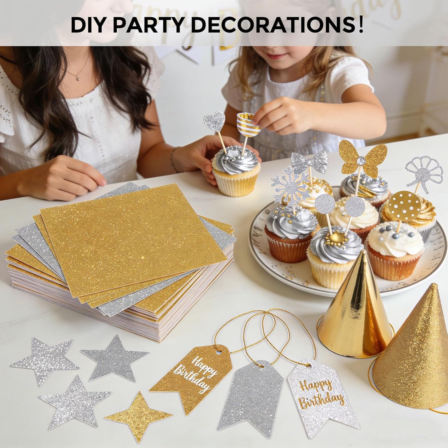 BOOKNOW 27 Sheets Silver Glitter Cardstock, 8.27" x 11.7" (A4 Size) Heavyweight Sparkle Paper, 250GSM/92LB Glitter Paper for Wedding Invitations, Scrapbooking, Card Making, DIY Cake Toppers