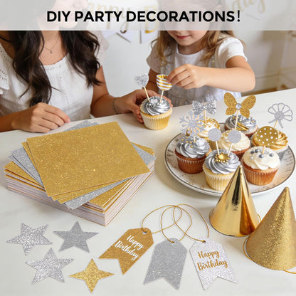 BOOKNOW 27 Sheets Silver Glitter Cardstock, 8.27" x 11.7" (A4 Size) Heavyweight Sparkle Paper, 250GSM/92LB Glitter Paper for Wedding Invitations, Scrapbooking, Card Making, DIY Cake Toppers