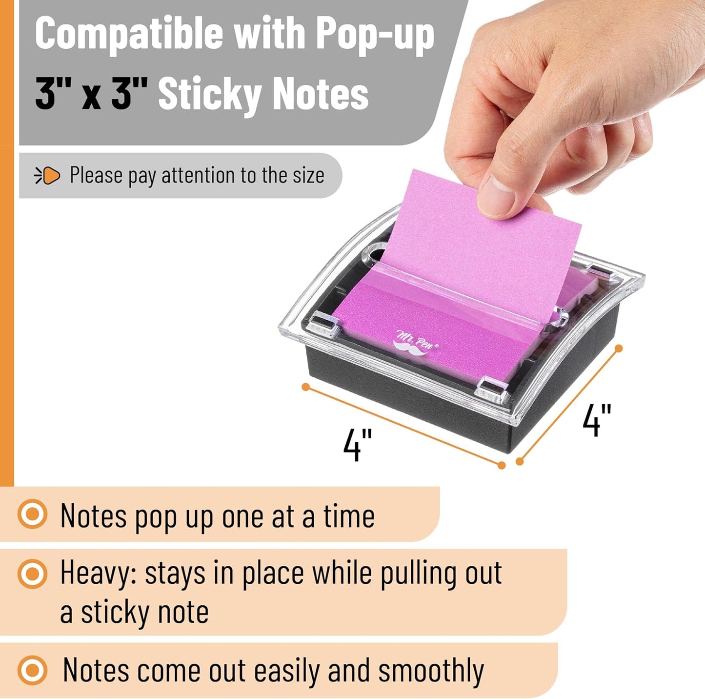 Mr. Pen Pop Up Sticky Note Dispenser, 3" x 3", Black, Sticky Note Dispenser, Sticky Note Holder for Desk, Clear Top