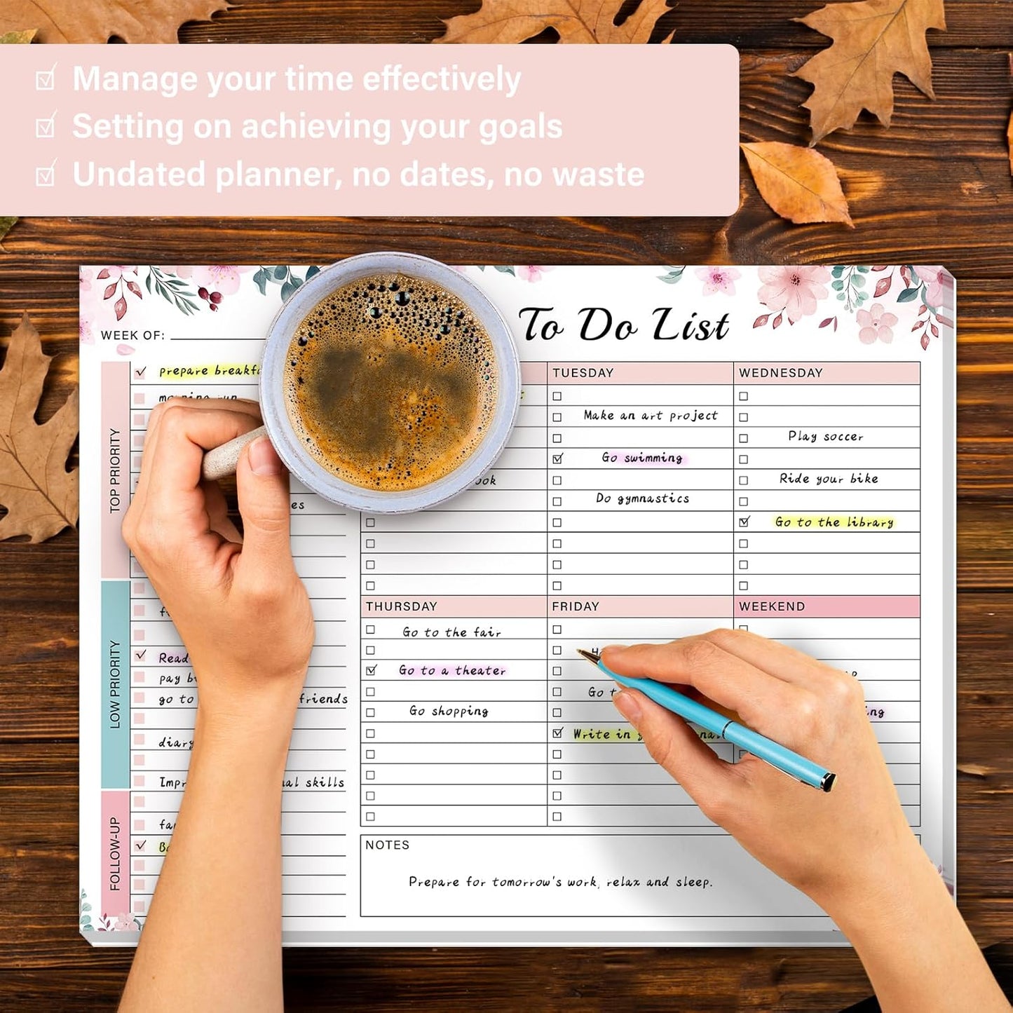 Weekly To Do List Notepad with 52 Undated Sheets（8.5"×11"）- Weekly Desk Planner Pad with Spiral Binding for Women & Man, Office, School and Home Personal Organizer