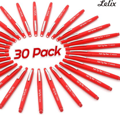 Lelix Felt Tip Pens, 30 Black Pack, 0.7mm Medium Point, Felt Tip Markers Pens for Journaling, Writing, Note Taking, Planner, Perfect for School Office and Art Supplies