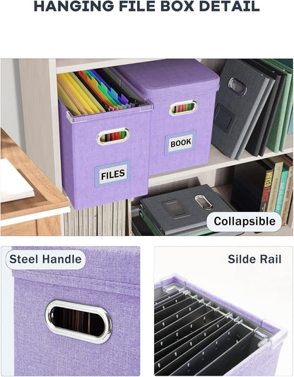 Oterri File Organizer Box with Lid, Hanging Filing File Box with Mesh Pocket, Document Organizer Box for Letter Files, Portable Storage Box with Smooth Sliding Rail for Office&Home (1 PCS, Beige)