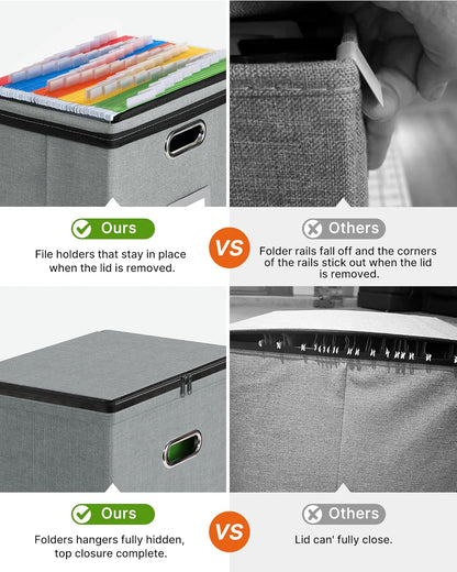Oterri 2 Pack File Organizer Boxes with Lids, File Box with Mesh Pockets, Document Organizer Box for File Folders Letter Size, Zippers Filing Box for Home, Office, School (Green, Without Folders)
