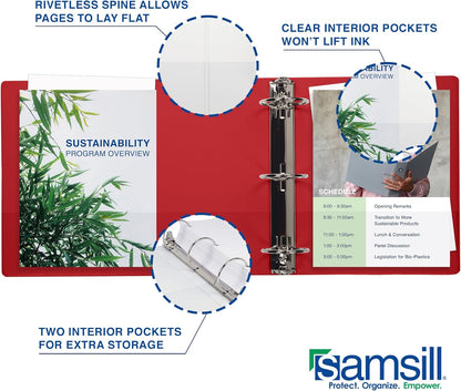 Samsill 4 Inch 3 Ring Binder, Economy Round Ring, Clear View Cover, 675 Sheet Capacity - for Schooo, Home, Office -Red