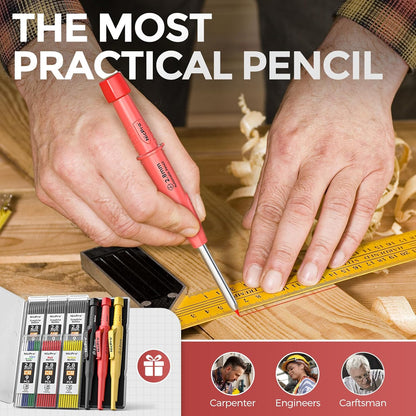 Nicpro 6 Pack CP3000 Carpenter Pencils with Sharpener, Mechanical Pencil Set with 78 Refill, Heavy Duty Construction Pencil, Carpenter Tools for Architect Marking (Red,Black,Yellow,Orange,Green,Blue)