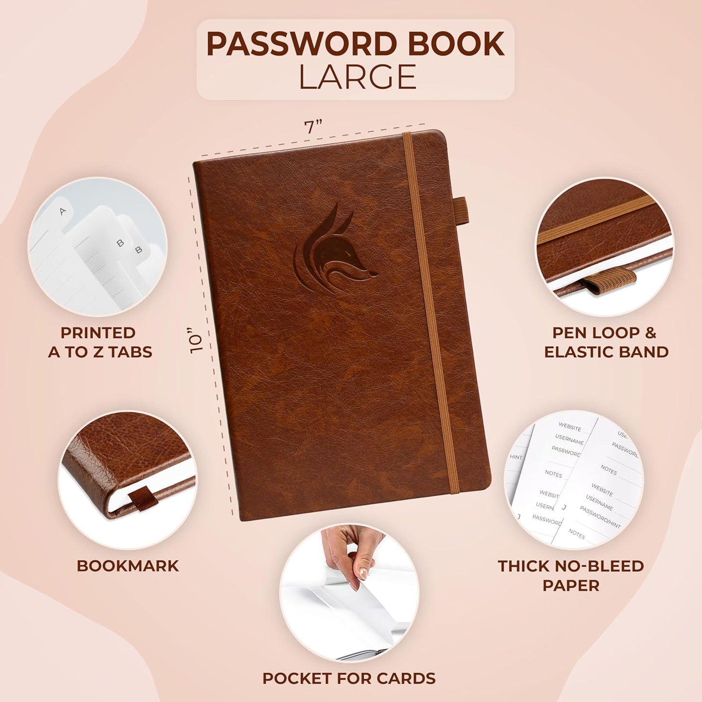 Clever Fox Password Book with alphabetical tabs. Internet Address Organizer Logbook. Small Pocket Password Keeper for Website Logins (Orange)