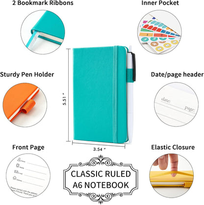 feela 3 Pack Pocket Notebook Journals with 3 Black Pens, A6 Mini Cute Small Journal Notebook Bulk Hardcover College Ruled Notepad with Pen Holder for Office School Supplies, 3.5”x 5.5”, Gray