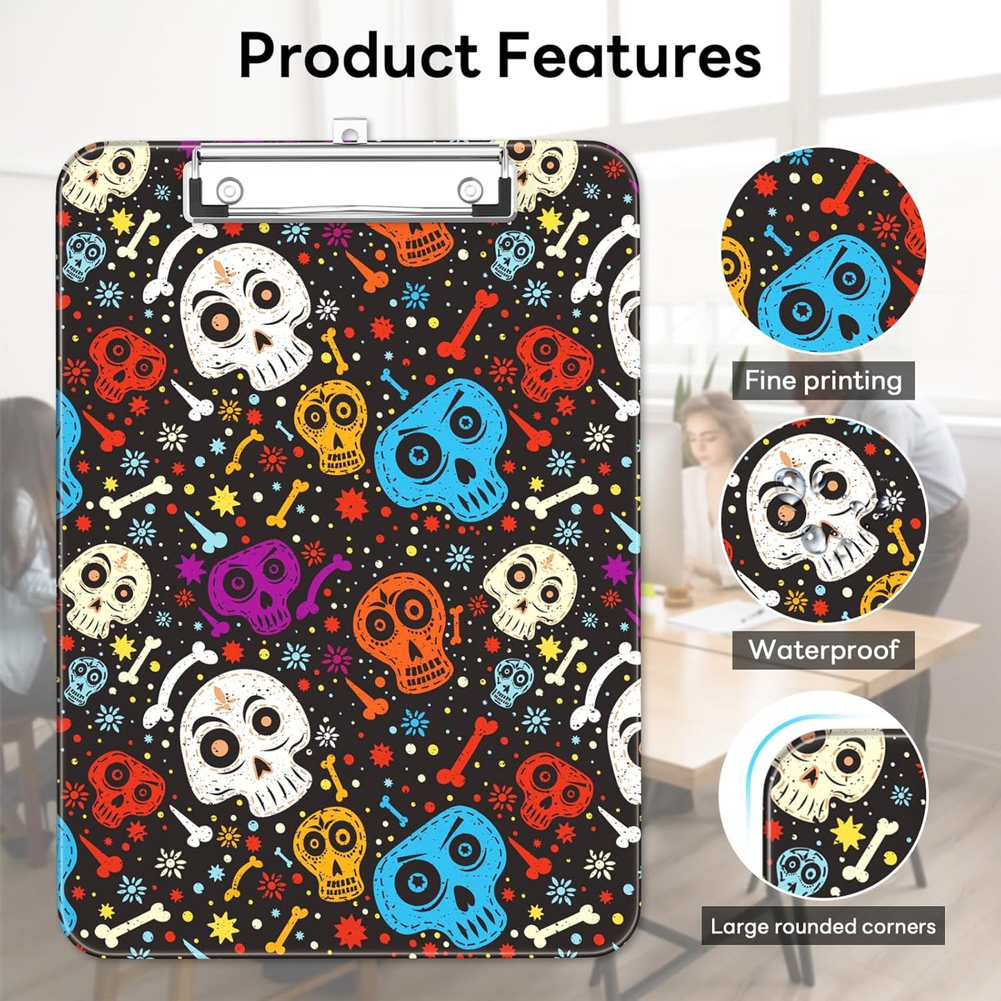 Plastic Cute Clipboard Low-Profile Metal Clip, A4 Letter Size 9 x 12.5 in, 8.5 x 11 Paper Clip Board for Teachers, Nurses, Classroom,Cute Black Cats