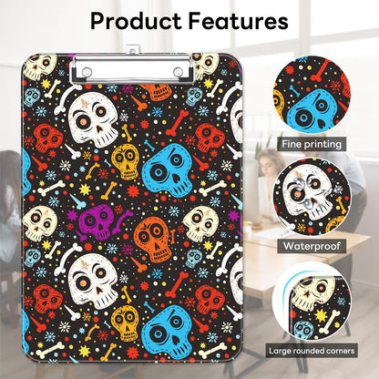Plastic Cute Clipboard Low-Profile Metal Clip, A4 Letter Size 9 x 12.5 in, 8.5 x 11 Paper Clip Board for Teachers, Nurses, Classroom,Cute Black Cats