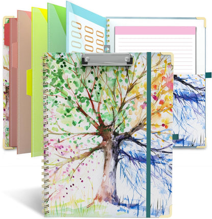 Clipboard Folder with Notepad Refillable Lined for Letter Size (11" x 8.5"), 5 Dividers with Storage 10 Pockets, Cute Spiral Foldable Clipboard with Metal Clip School Office Supplies (Sunflowers)