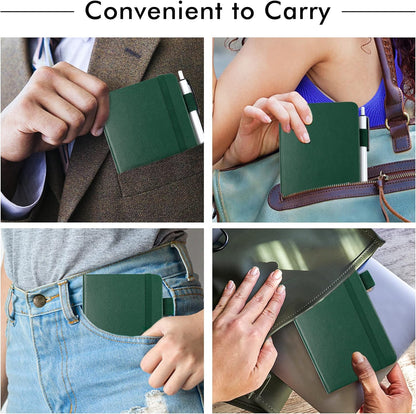 feela 3 Pack Pocket Notebook Journals with 3 Black Pens, A6 Mini Cute Small Journal Notebook Bulk Hardcover College Ruled Notepad with Pen Holder for Office School Supplies, 3.5”x 5.5”, Gray