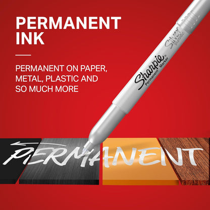 Sharpie Metallic Permanent Markers, Fine Point, Silver, 2 Count - For Black Paper or Dark Surfaces, Arts & Crafts, Posters
