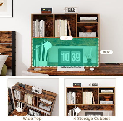 Tangkula Desktop Bookshelf, Countertop Storage Hutch with 5 Shelves for Computer Desk, Desk 3-Tier Display Rack, Multipurpose Wood Desktop Hutch Storage Organizer for Dorm Office Home