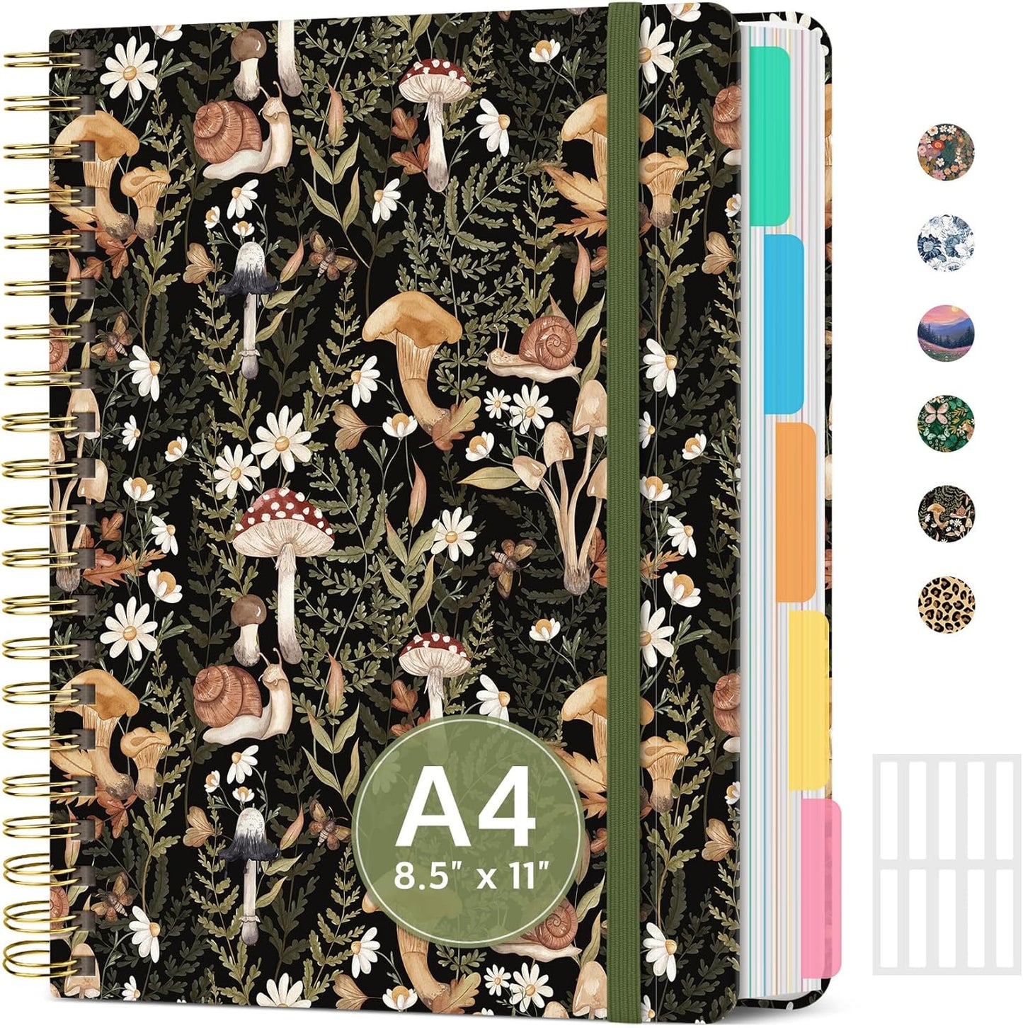 Large Spiral Notebook with Dividers & Tabs, 8.5" x 11" Hardcover 5 Subject Notebook for Work, 280 pages, College Ruled, Cute Journal for Women, Perfect for Study & Office Note Taking, Garden