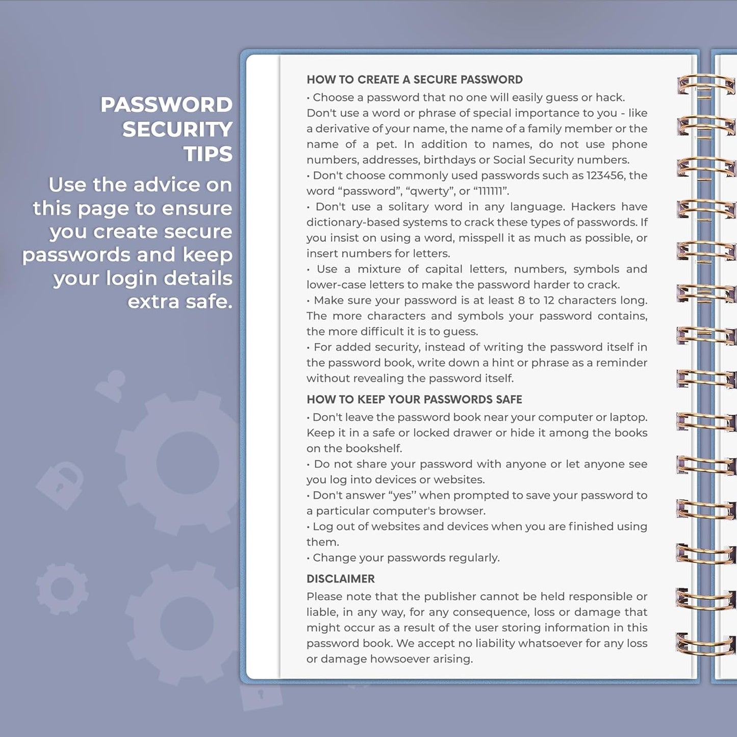 Clever Fox Password Book Spiral – Internet Address & Password Organizer with Laminated Alphabetical Tabs – Password Keeper Journal – Hardcover, Medium Size, 6.1x7.7” (Mystic Blue)