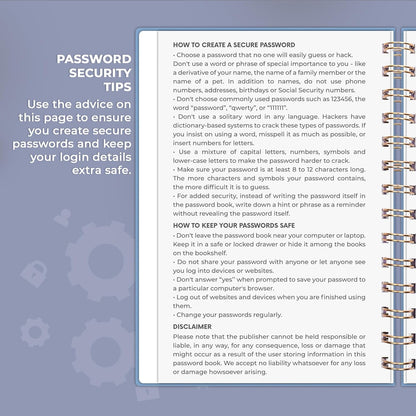Clever Fox Password Book Spiral – Internet Address & Password Organizer with Laminated Alphabetical Tabs – Password Keeper Journal – Hardcover, Medium Size, 6.1x7.7” (Mystic Blue)