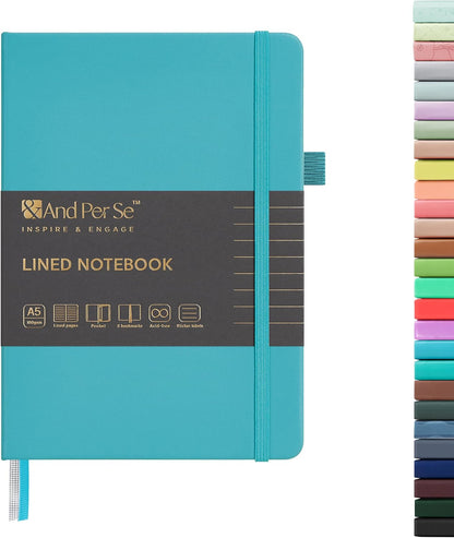 &And Per Se Lined Journal Notebook, 160 Pages, A5 5.7 x 8 inches College Ruled Thick Paper Notebook Journals for Writing, Hardcover Notebooks for Women Men Office School (1 Pack, Green) - Colors A