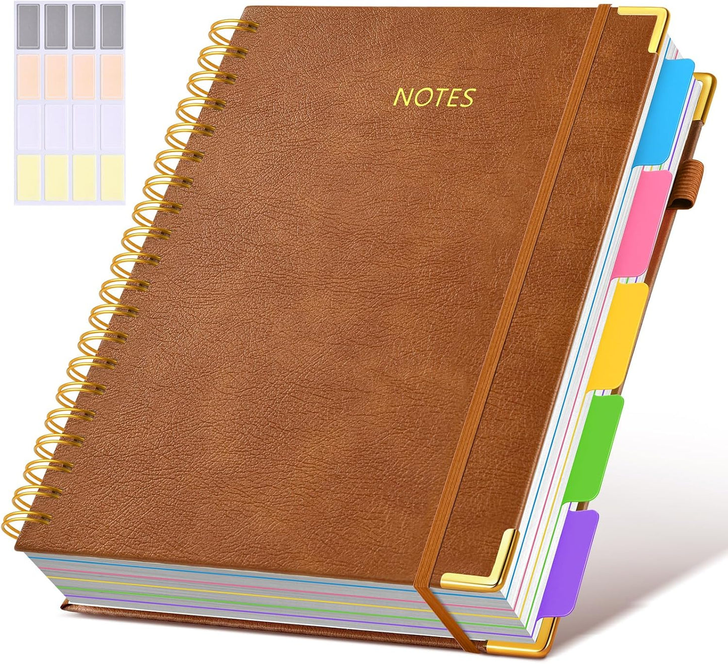 Hardcover Spiral Notebook Journal with Removable Dividers Tabs, 300 Pages Leather 5 Subject Notebook College Ruled, 8"x10" Large B5 Notebooks for Work School Note taking, Lined Journal for Women, Pink