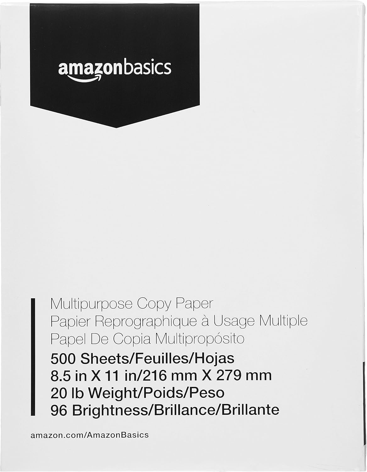 Amazon Basics Multipurpose Copy Printer Paper, 8.5 x 11 Inches, 24 lb Weight, 97 Bright White, 1500 Sheets (3 Packs of 500), for Inkjet and Laser