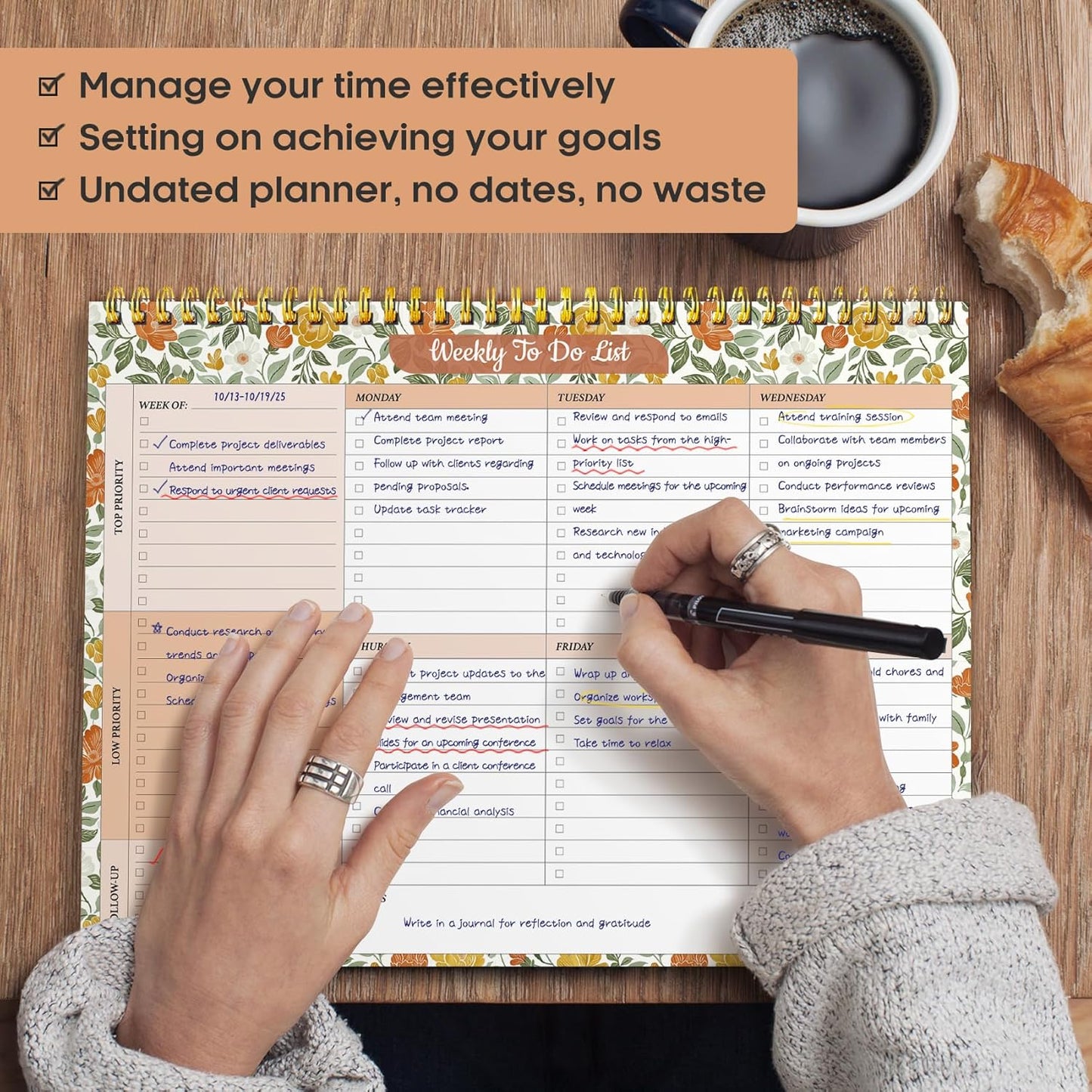 Taja Weekly To Do List Notepad with 52 Undated Sheets（8.5"×11"）- Weekly Desk Planner for Women & Man, Work and Home -1 Pack Violet Dream