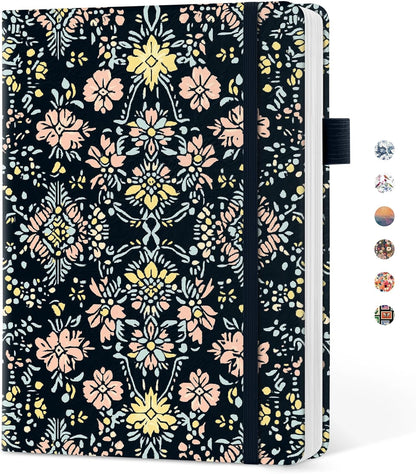 Taja Pretty Lined Journal for Women, Aesthetic Cute Hardcover Leather Journal for Writing, A5 College Ruled Notebook for Work & Note Taking, Perfect for Office School Home, 160 Pages, Meadow Flowers