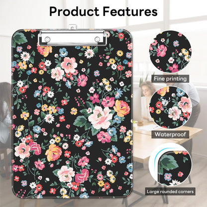 Plastic Cute Clipboard Low-Profile Metal Clip, A4 Letter Size 9 x 12.5 in, 8.5 x 11 Paper Clip Board for Teachers, Nurses, Classroom,Cute Black Cats