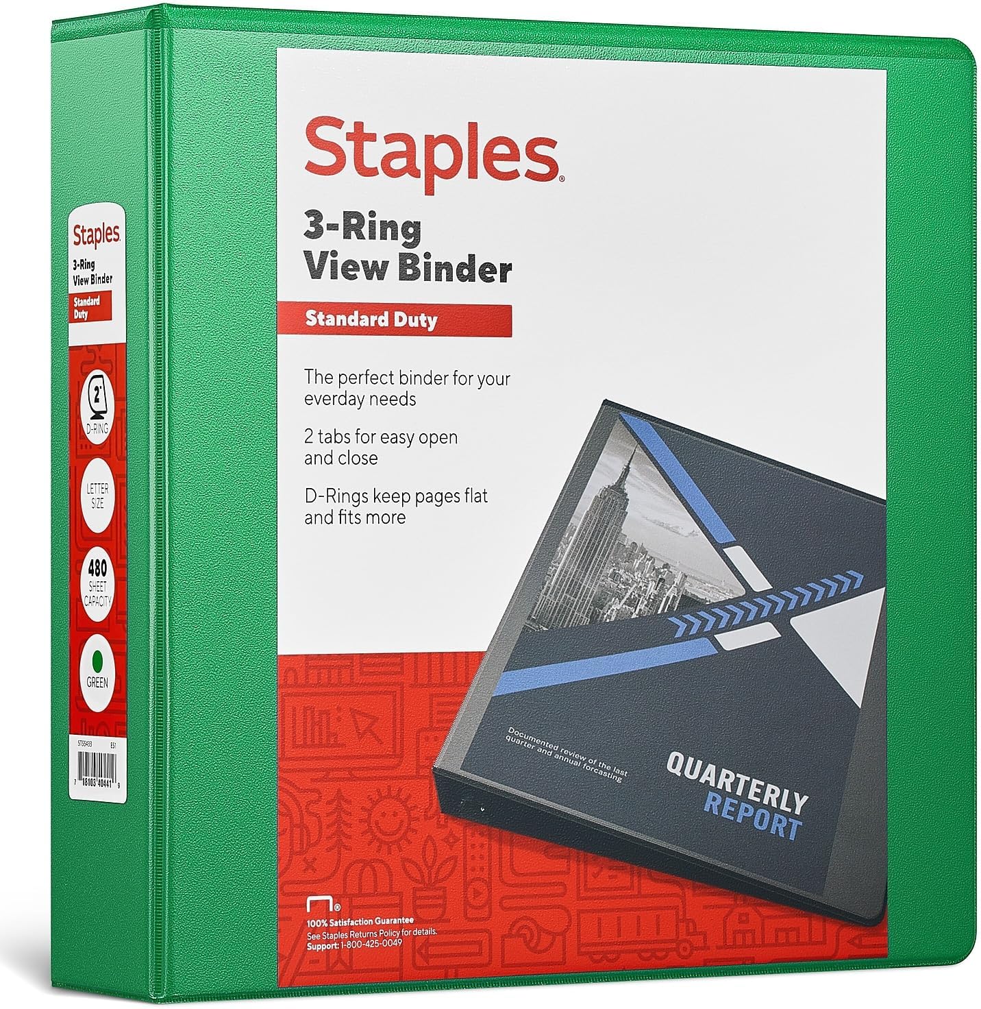 Staples Standard 2-Inch 3-Ring View Binder, Holds Up to 450 Sheets, Orange, Durable Binder for Office & School