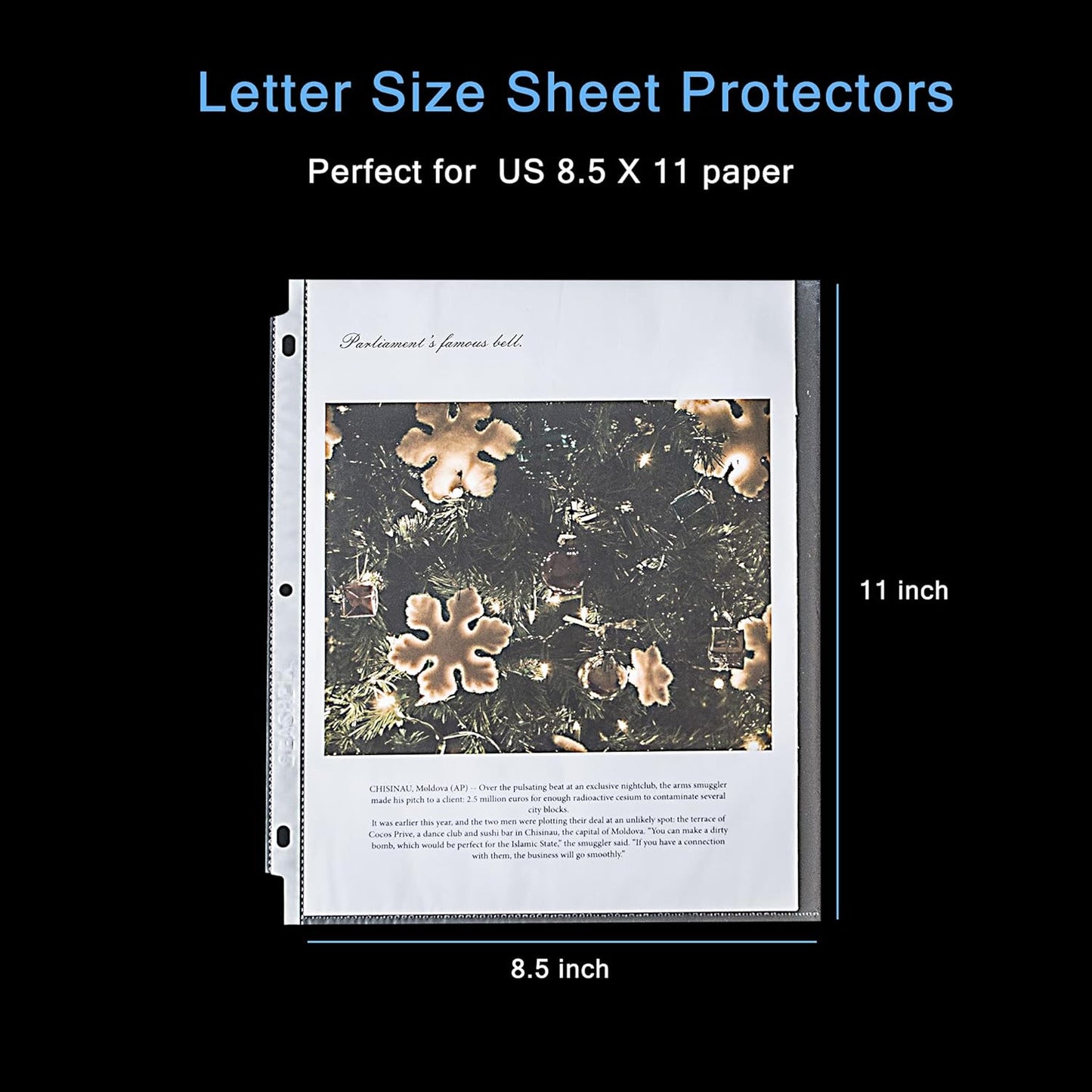 Seashell 200PCS Heavy Duty Non-Glare Sheet Protectors, Letter Size Page Protectors Reinforced 3-Hole, Plastic Sleeves for 3 Ring Binder, Top Loading for 8.5 x 11 Inch Sheets