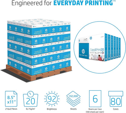 HP Printer Paper | 8.5 x 11 Paper | Copy &Print 20 lb | 1 Ream Case - 500 Sheets| 92 Bright | FSC Certified | 200060