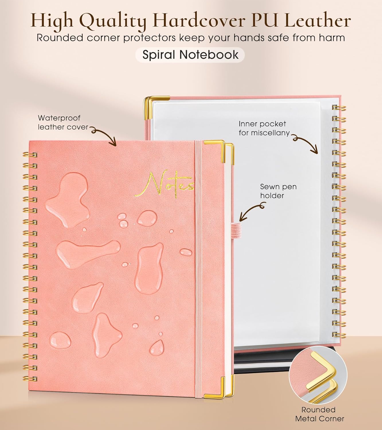 Hardcover Spiral Notebook Journal 8.5” x 11”, A4 Large Leather Notebooks for Women Men, Lined College Ruled Notebook, 50 Sheets/100 Pages, Spiral Bound Journals for Work School Note Taking, Green