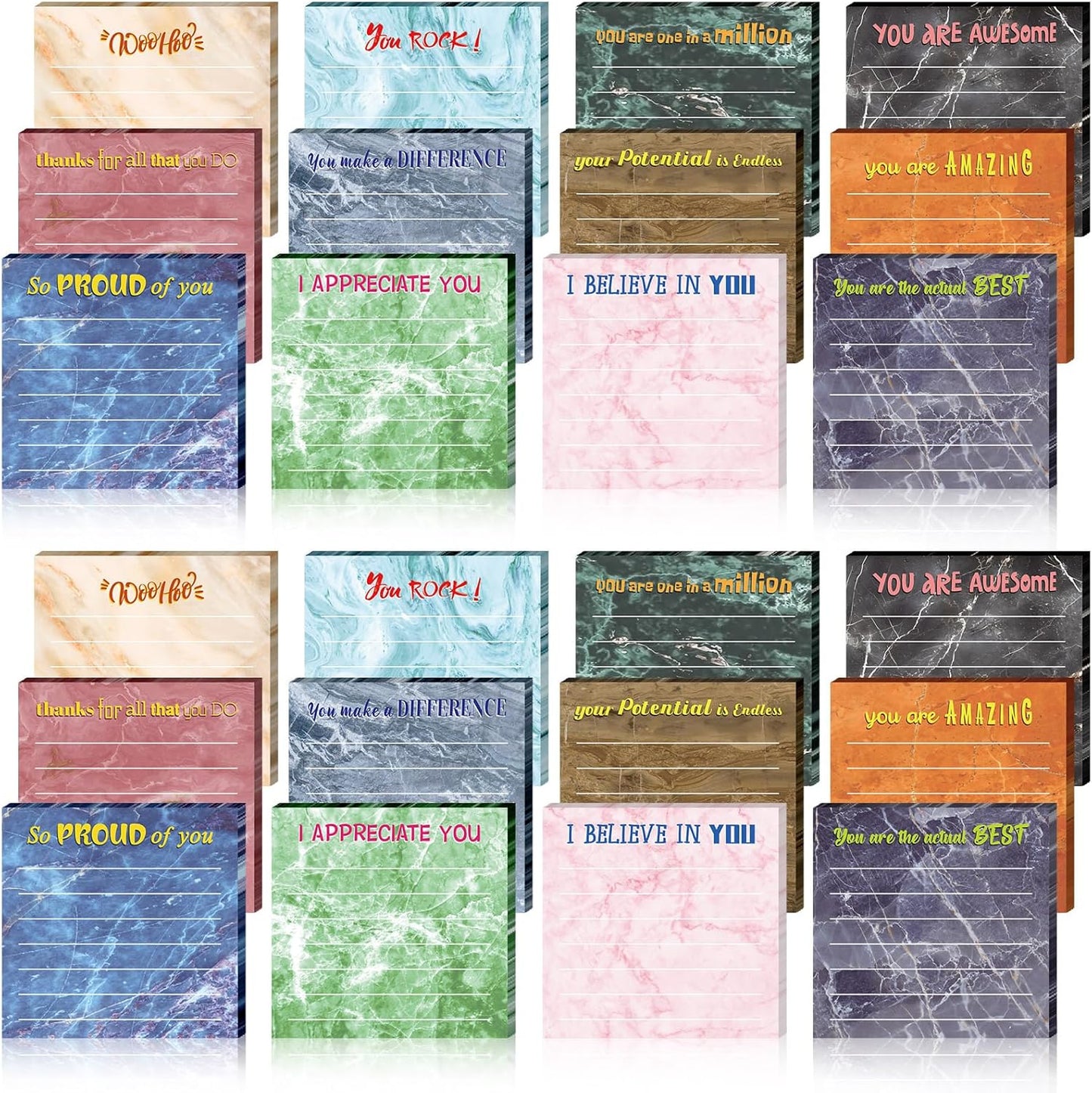 Yinder 48 Pcs Inspirational Sticky Notes Cute Motivational Sticky Notes Pad End of Year Employee Appreciation Gifts Bulk for Teacher Nurse Coworkers Office Supplies 3 x 3'' (Thank You,Dark Color)
