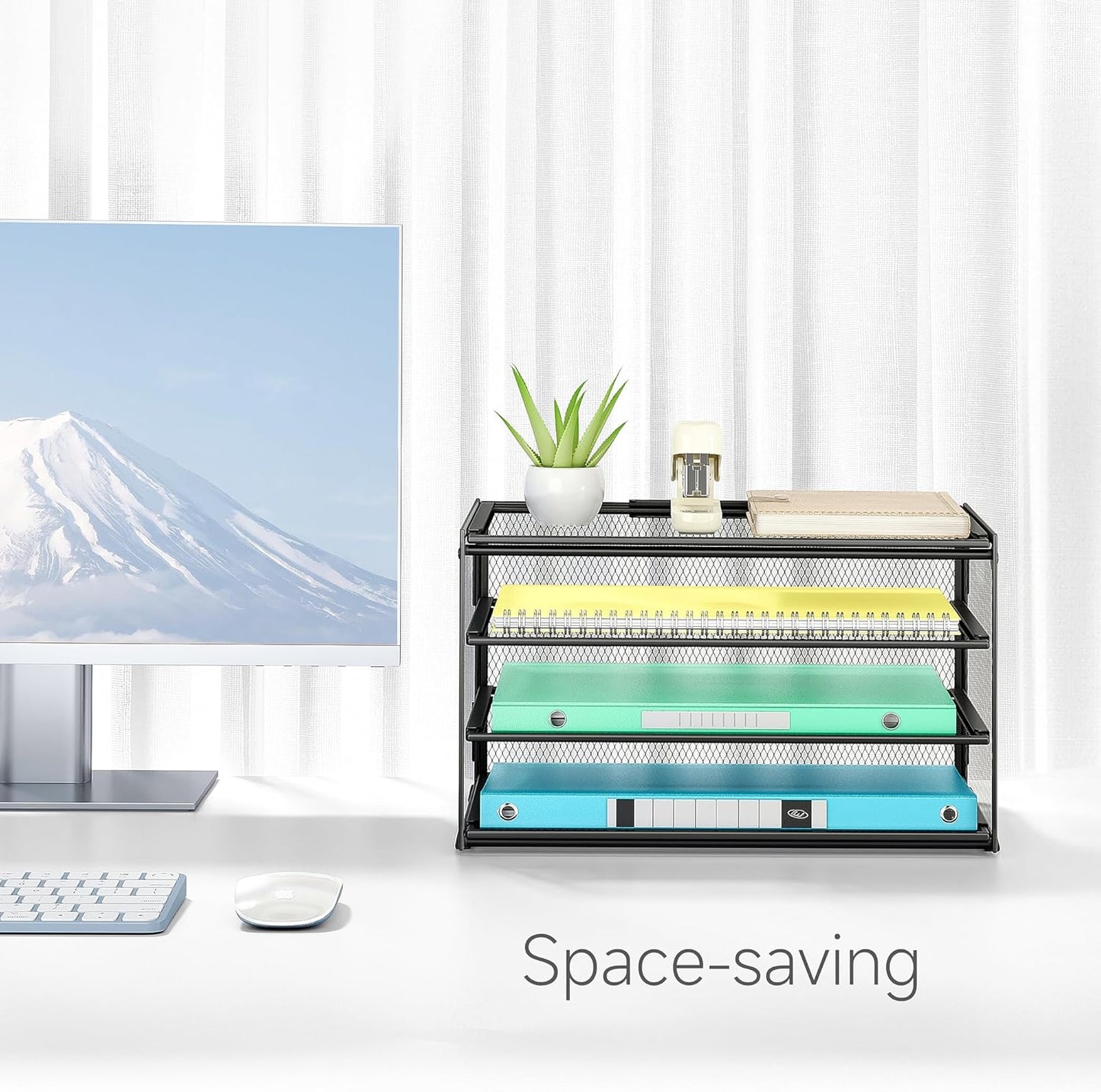 Lavatino 3-Tier Letter Tray Desk Organizer, Mesh Metal Paper File Tray Organizer for Desk, Office Supplies & Home Organization, Fits A4 Paper, Mail, Magazines & Office Accessories (Black with Handle)