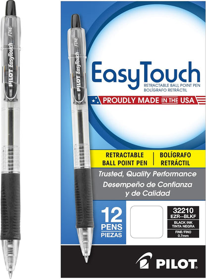 PILOT EasyTouch Refillable & Retractable Ballpoint Pens, Fine Point, Black Ink, 12-Pack (32210)
